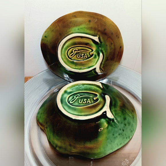 Vintage Gail Pittman Pottery Moss Green Whimsey Bowls Set Of Two - Picture 3 of 4